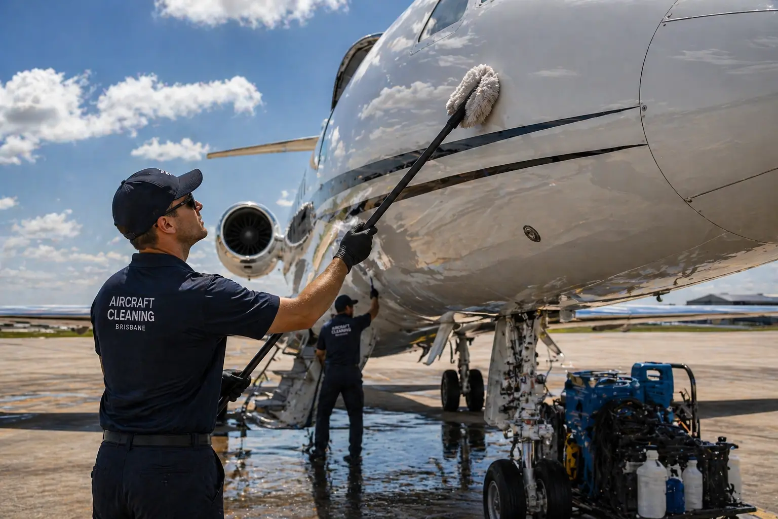 on site aircraft cleaning brisbane private jet cleaning at airport ramp